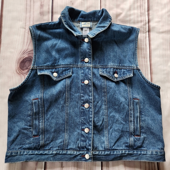 Pendleton Vintage Denim Vest Wool Blanket USA Flag Red White | Women's Size XL - Picture 2 of 12